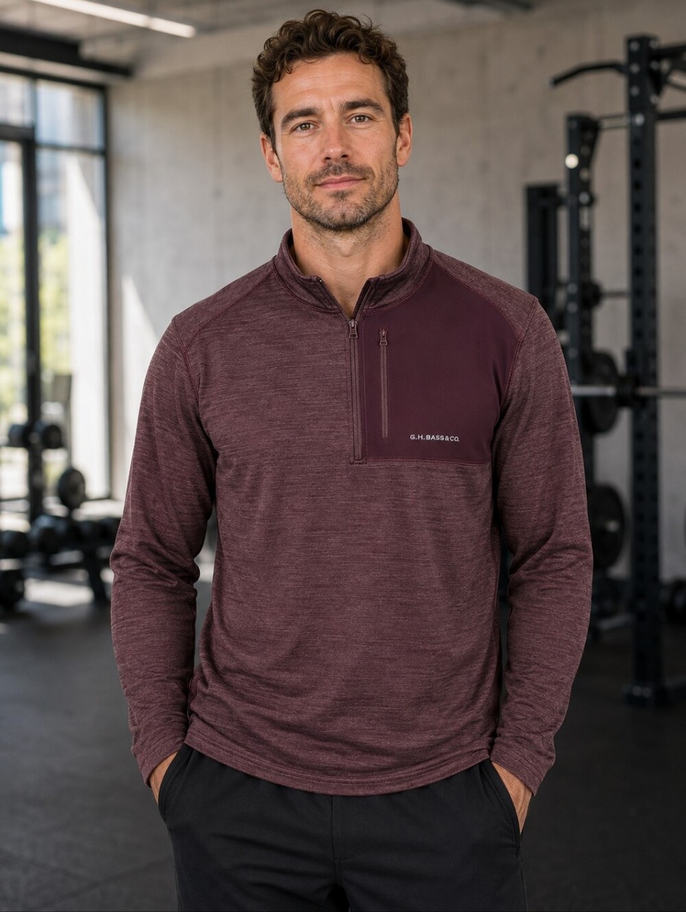 G.H. Bass Quarter Zip Pullover Mens M Burgundy Performance Outdoor Athletic